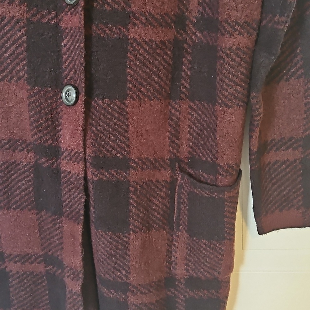 Dex Sweater Womens Large Red black Plaid Open Front Long Line Cardigan buttons - Picture 7 of 7